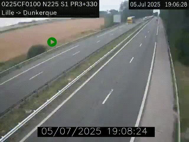 Webcam autoroute A25 (N225) à hauteur de Bergues (Bierne). Vue orientée vers Dunkerque.