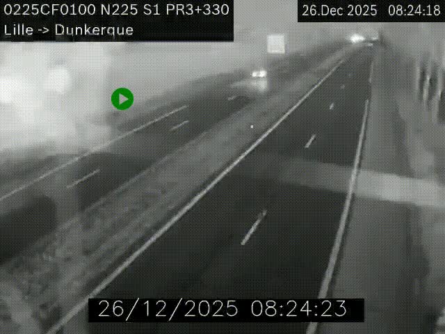 Webcam autoroute A25 (N225) à hauteur de Bergues (Bierne). Vue orientée vers Dunkerque.