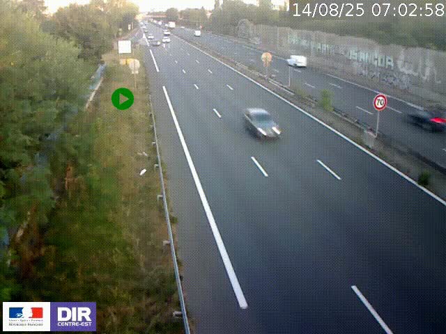 Webcam à Bron sur l'A43 à la jonction avec le boulevard périphérique de Lyon (D383). Vue orientée vers Lyon