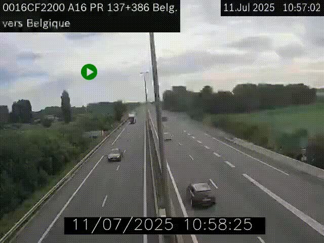 Webcam à la frontière franco-belge au niveau de Bray-Dunes/De-Panne sur l'autoroute A16. Vue orientée vers la Belgique