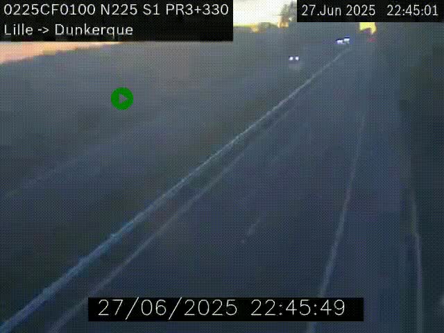 Webcam autoroute A25 (N225) à hauteur de Bergues (Bierne). Vue orientée vers Dunkerque.