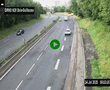 Webcam routière à hauteur de Bois-Guillaume en périphérie de Rouen. Vue orientée vers Rouen