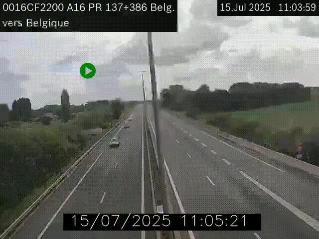 Webcam à la frontière franco-belge au niveau de Bray-Dunes/De-Panne sur l'autoroute A16. Vue orientée vers la Belgique