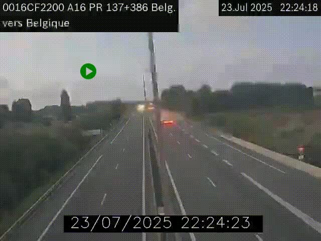Webcam à la frontière franco-belge au niveau de Bray-Dunes/De-Panne sur l'autoroute A16. Vue orientée vers la Belgique