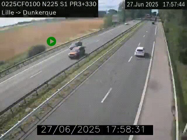 Webcam autoroute A25 (N225) à hauteur de Bergues (Bierne). Vue orientée vers Dunkerque.