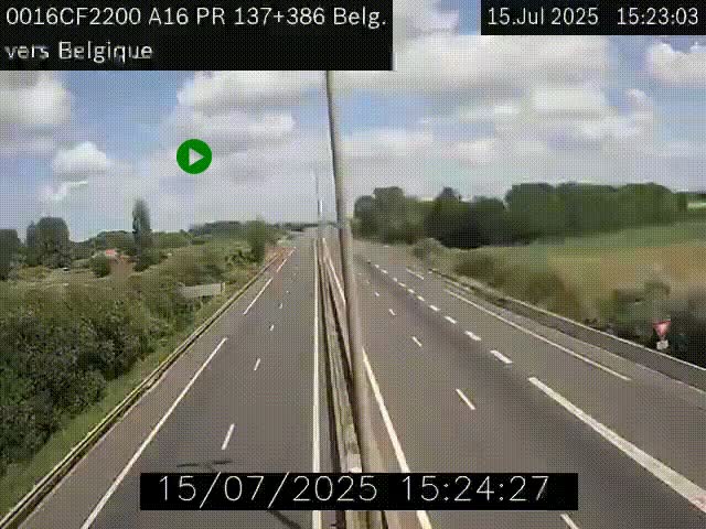 Webcam à la frontière franco-belge au niveau de Bray-Dunes/De-Panne sur l'autoroute A16. Vue orientée vers la Belgique
