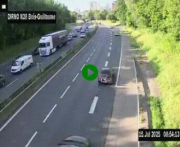 Webcam routière à hauteur de Bois-Guillaume en périphérie de Rouen. Vue orientée vers Rouen
