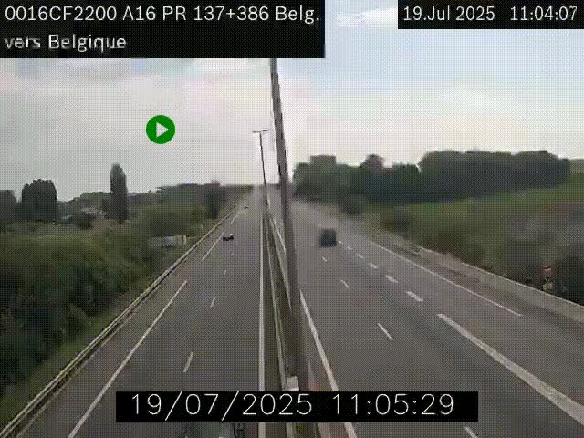 Webcam à la frontière franco-belge au niveau de Bray-Dunes/De-Panne sur l'autoroute A16. Vue orientée vers la Belgique