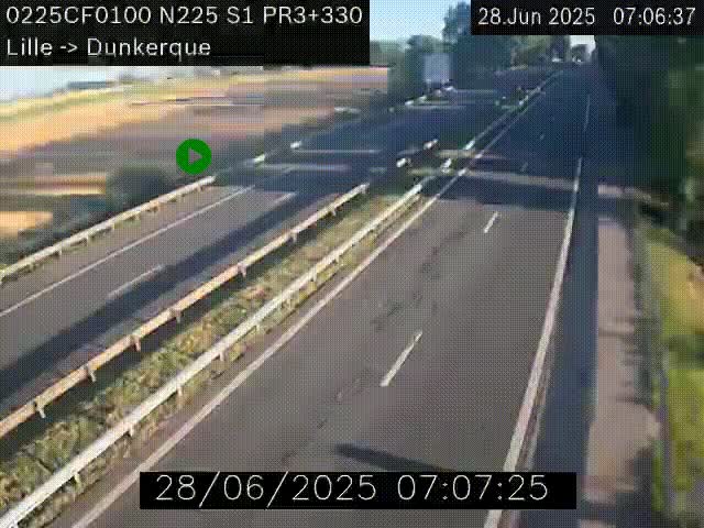 Webcam autoroute A25 (N225) à hauteur de Bergues (Bierne). Vue orientée vers Dunkerque.