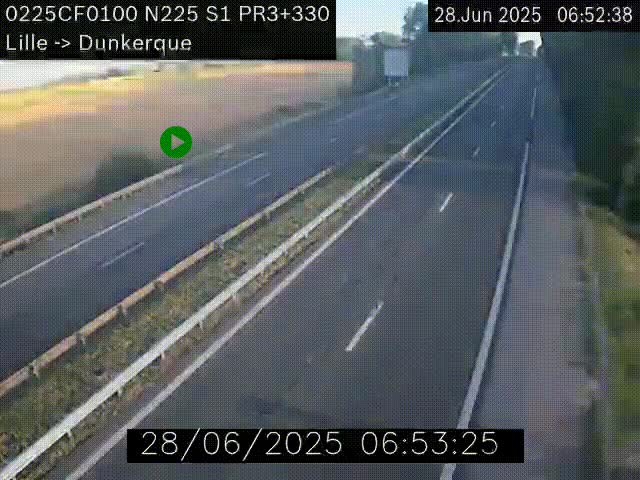 Webcam autoroute A25 (N225) à hauteur de Bergues (Bierne). Vue orientée vers Dunkerque.