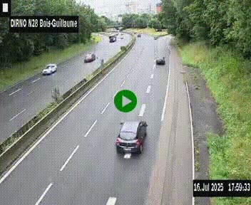 Webcam routière à hauteur de Bois-Guillaume en périphérie de Rouen. Vue orientée vers Rouen