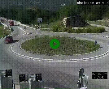 Webcam au nord d'Ax-les-Thermes au niveau de l'aire de chaînage de la N20. Vue orientée vers les Pyrénées, en direction de Pas de la Case