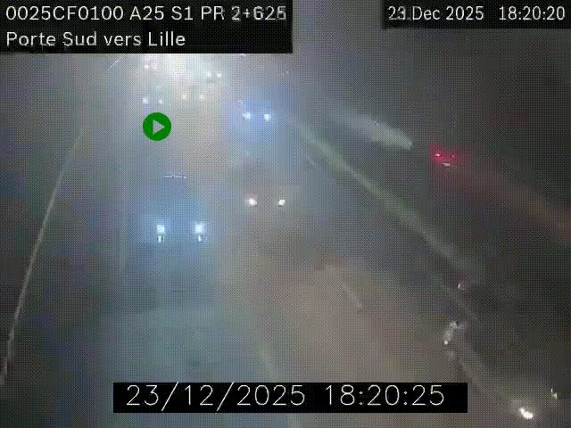 Webcam autoroute A25 sur le périphérique de Lille à hauteur de Lille-Sud et la sortie 3 Faches-Thumesnil. Vue orientée vers Lille-Centre.
