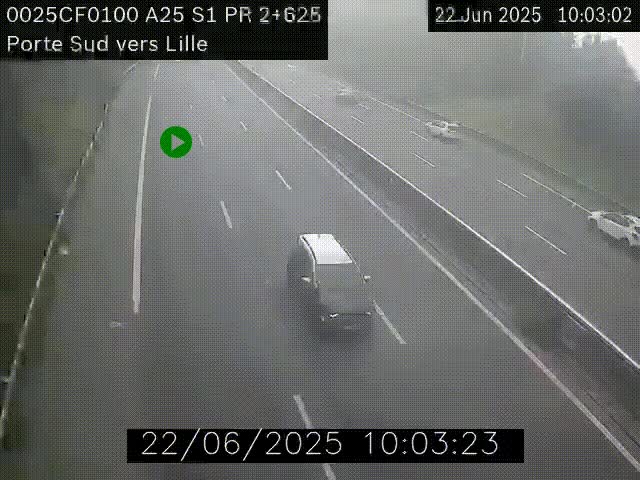 Webcam autoroute A25 sur le périphérique de Lille à hauteur de Lille-Sud et la sortie 3 Faches-Thumesnil. Vue orientée vers Lille-Centre.