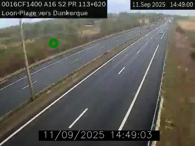 Webcam autoroute A16 à hauteur de Loon-Plage. Vue orientée vers Dunkerque et la Belgique.