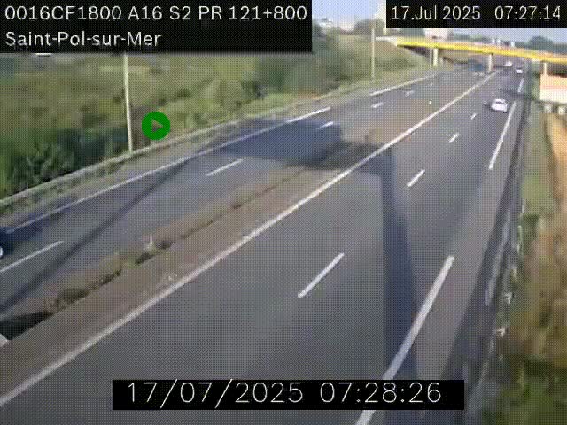 Webcam autoroute A16 à proximité de Dunkerque, à hauteur de la sortie Saint-Pol-sur-Mer. Vue orientée vers Calais
