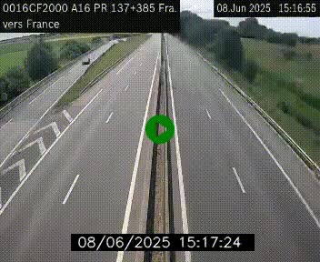 Webcam à la frontière franco-belge au niveau de Bray-Dunes/De-Panne sur l'autoroute A16. Vue orientée vers Calais