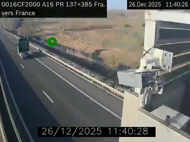 Webcam à la frontière franco-belge au niveau de Bray-Dunes/De-Panne sur l'autoroute A16. Vue orientée vers Calais