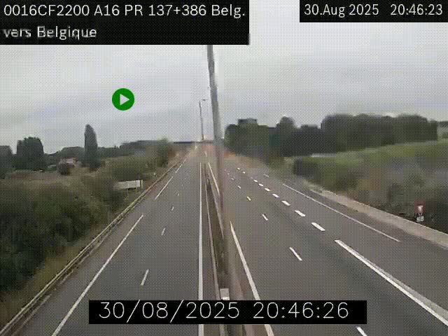 Webcam à la frontière franco-belge au niveau de Bray-Dunes/De-Panne sur l'autoroute A16. Vue orientée vers la Belgique
