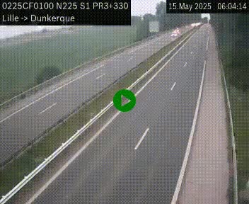 Webcam autoroute A25 (N225) à hauteur de Bergues (Bierne). Vue orientée vers Dunkerque.