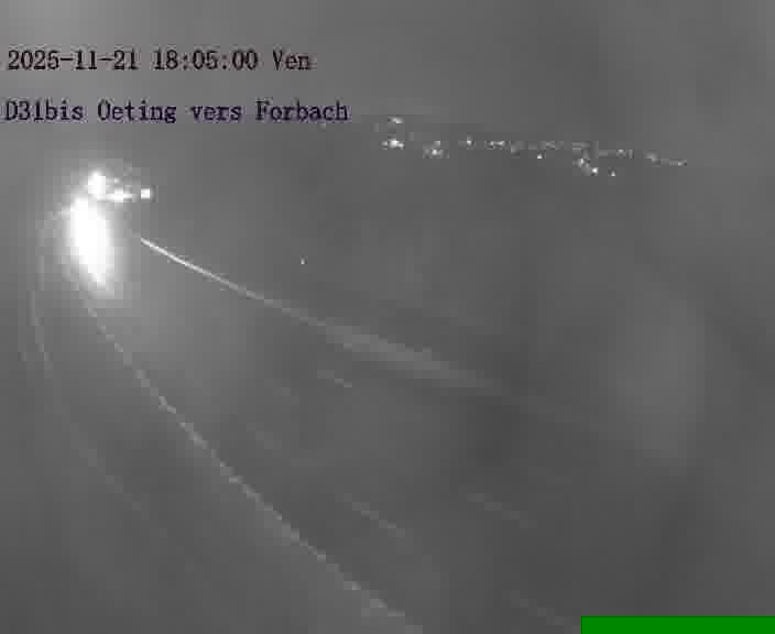 Caméra routière située sur D31bis (France) à Oeting, orientée vers Forbach, surveillant en continu la circulation locale et régionale.