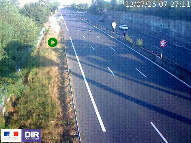 Webcam à Bron sur l'A43 à la jonction avec le boulevard périphérique de Lyon (D383). Vue orientée vers Lyon