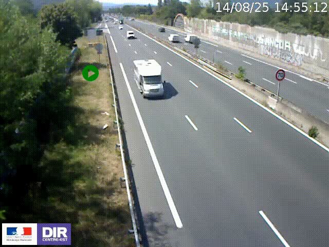 Webcam à Bron sur l'A43 à la jonction avec le boulevard périphérique de Lyon (D383). Vue orientée vers Lyon