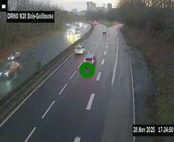 Webcam routière à hauteur de Bois-Guillaume en périphérie de Rouen. Vue orientée vers Rouen