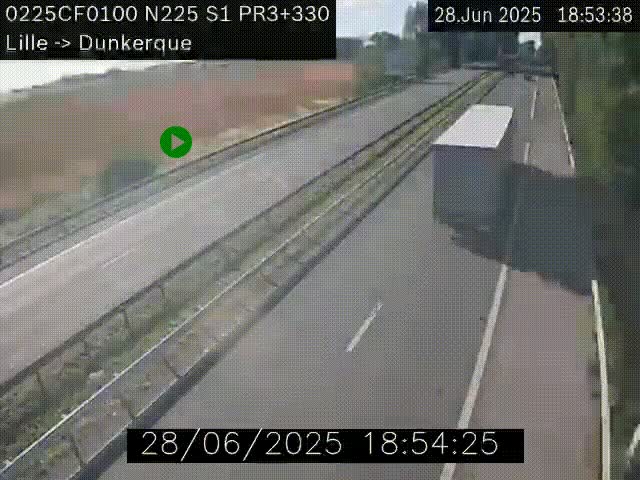 Webcam autoroute A25 (N225) à hauteur de Bergues (Bierne). Vue orientée vers Dunkerque.