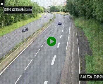 Webcam routière à hauteur de Bois-Guillaume en périphérie de Rouen. Vue orientée vers Rouen