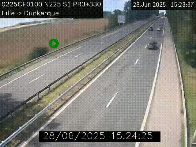 Webcam autoroute A25 (N225) à hauteur de Bergues (Bierne). Vue orientée vers Dunkerque.