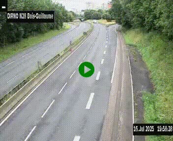 Webcam routière à hauteur de Bois-Guillaume en périphérie de Rouen. Vue orientée vers Rouen