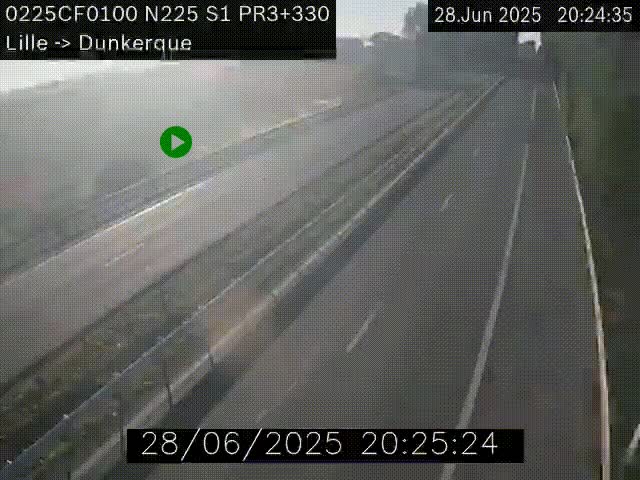 Webcam autoroute A25 (N225) à hauteur de Bergues (Bierne). Vue orientée vers Dunkerque.