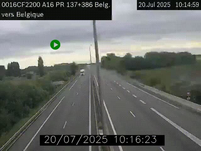 Webcam à la frontière franco-belge au niveau de Bray-Dunes/De-Panne sur l'autoroute A16. Vue orientée vers la Belgique
