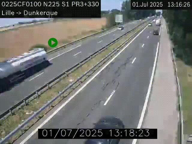 Webcam autoroute A25 (N225) à hauteur de Bergues (Bierne). Vue orientée vers Dunkerque.