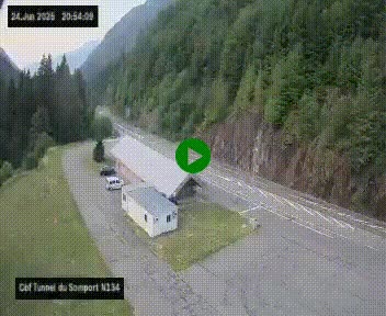 Webcam à l'entrée du tunnel du Somport, côté français, sur la N134, dans les Pyrénées, en direction de l'Espagne, à 1116 mètres d'altitude