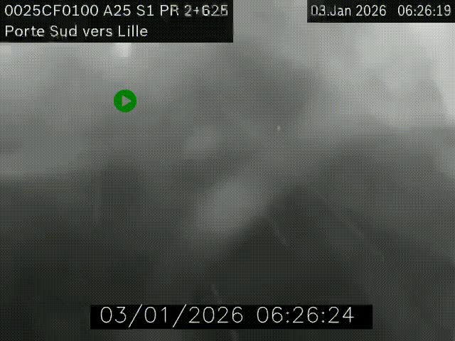 Webcam autoroute A25 sur le périphérique de Lille à hauteur de Lille-Sud et la sortie 3 Faches-Thumesnil. Vue orientée vers Lille-Centre.