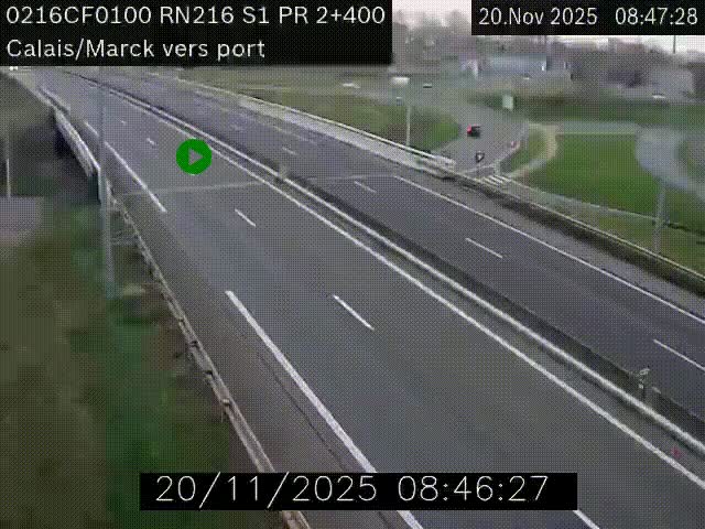 Webcam à Calais sur A216 (N216) en direction du port (harbour) de Calais.