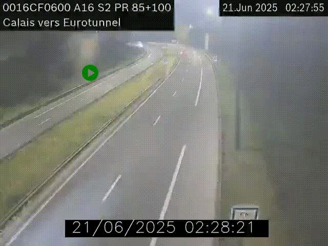 Webcam A16 à Calais en direction du Tunnel sous la Manche (Eurotunnel)