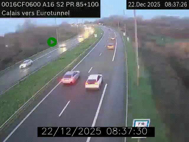 Webcam A16 à Calais en direction du Tunnel sous la Manche (Eurotunnel)