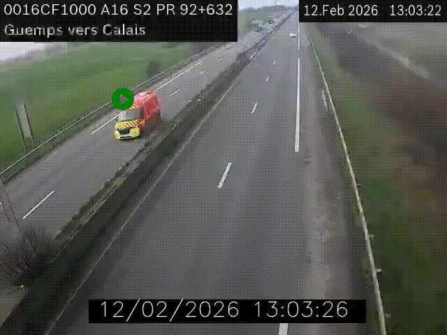 Webcam A16 juste après l'aire de repos d'Offekerque à Guemps. Vue orientée vers Calais