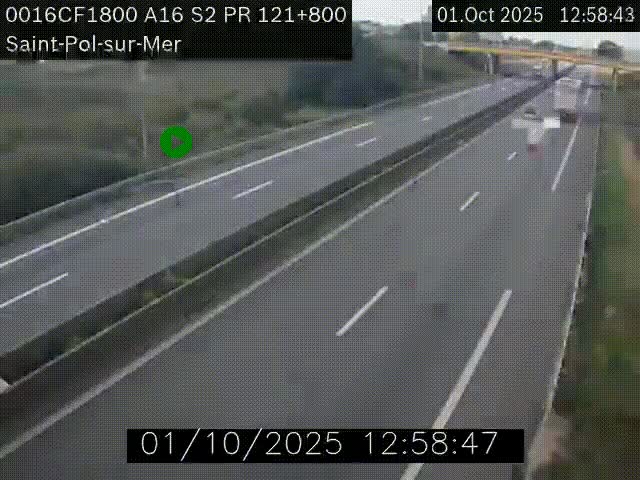 Webcam autoroute A16 à proximité de Dunkerque, à hauteur de la sortie Saint-Pol-sur-Mer. Vue orientée vers Calais