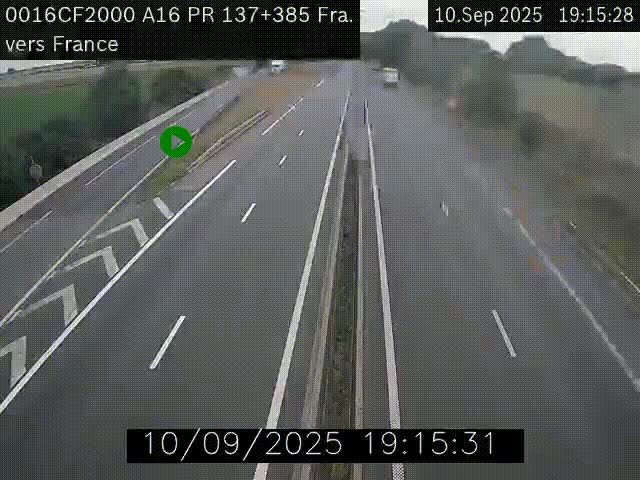Webcam à la frontière franco-belge au niveau de Bray-Dunes/De-Panne sur l'autoroute A16. Vue orientée vers Calais
