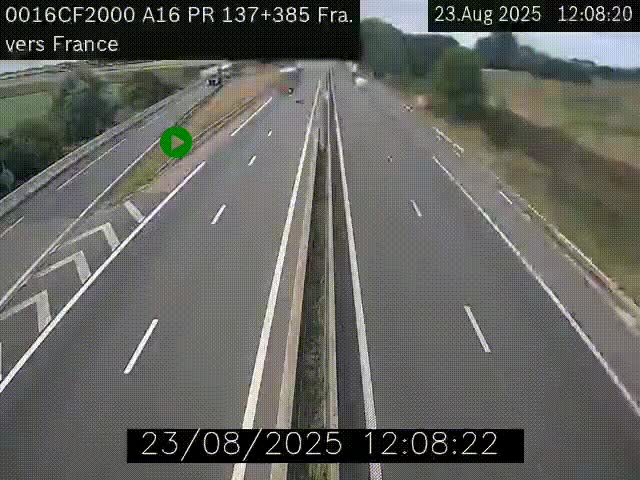 Webcam à la frontière franco-belge au niveau de Bray-Dunes/De-Panne sur l'autoroute A16. Vue orientée vers Calais