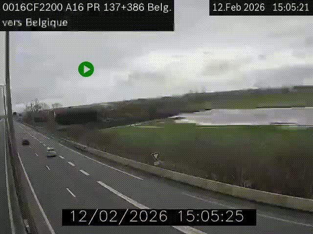 Webcam à la frontière franco-belge au niveau de Bray-Dunes/De-Panne sur l'autoroute A16. Vue orientée vers la Belgique