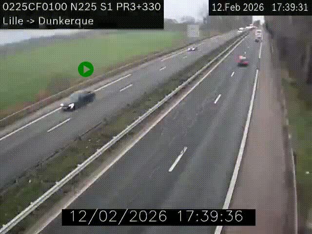 Webcam autoroute A25 (N225) à hauteur de Bergues (Bierne). Vue orientée vers Dunkerque.