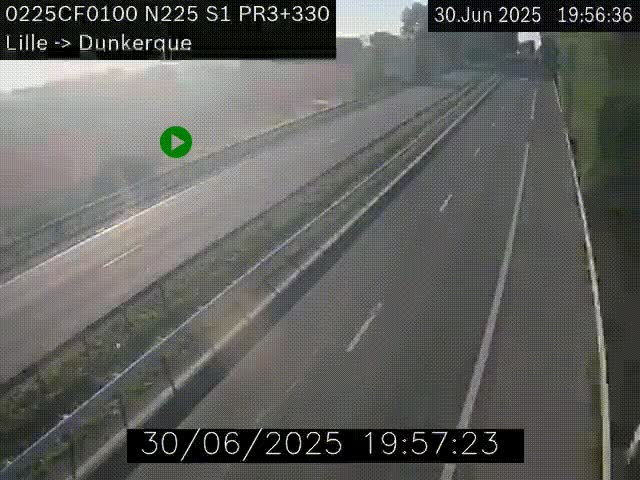 Webcam autoroute A25 (N225) à hauteur de Bergues (Bierne). Vue orientée vers Dunkerque.