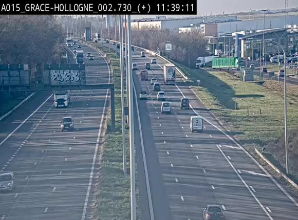 Webcam E42/A15 à Grâce-Hollogne, à proximité de la jonction avec l'A604. Vue orientée vers Namur