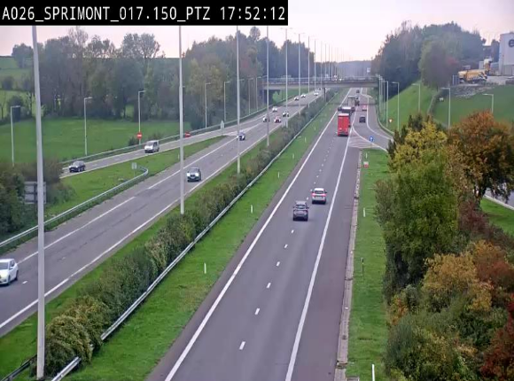 Webcam A26 (E25) à Sprimont, sur l'autoroute entre Liège et Arlon. Vue orientée vers le Luxembourg