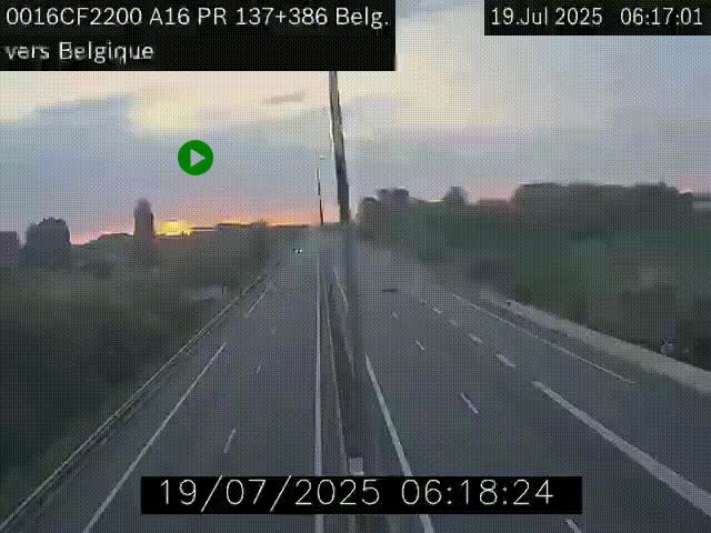 Webcam à la frontière franco-belge au niveau de Bray-Dunes/De-Panne sur l'autoroute A16. Vue orientée vers la Belgique